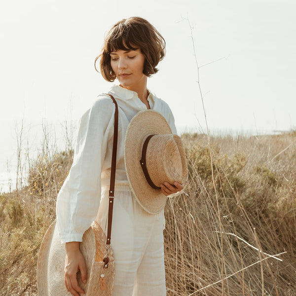 Round Straw Crossbody Bag: Natural - Listers Interiors