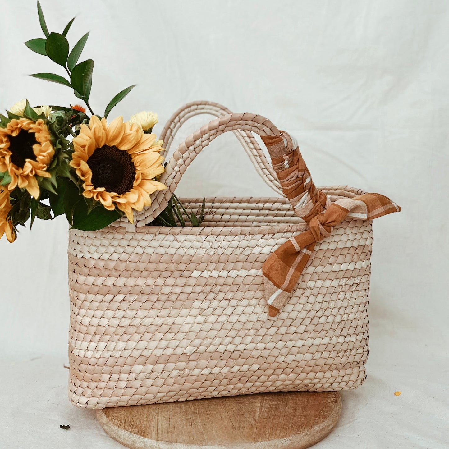 Plaid Straw Basket