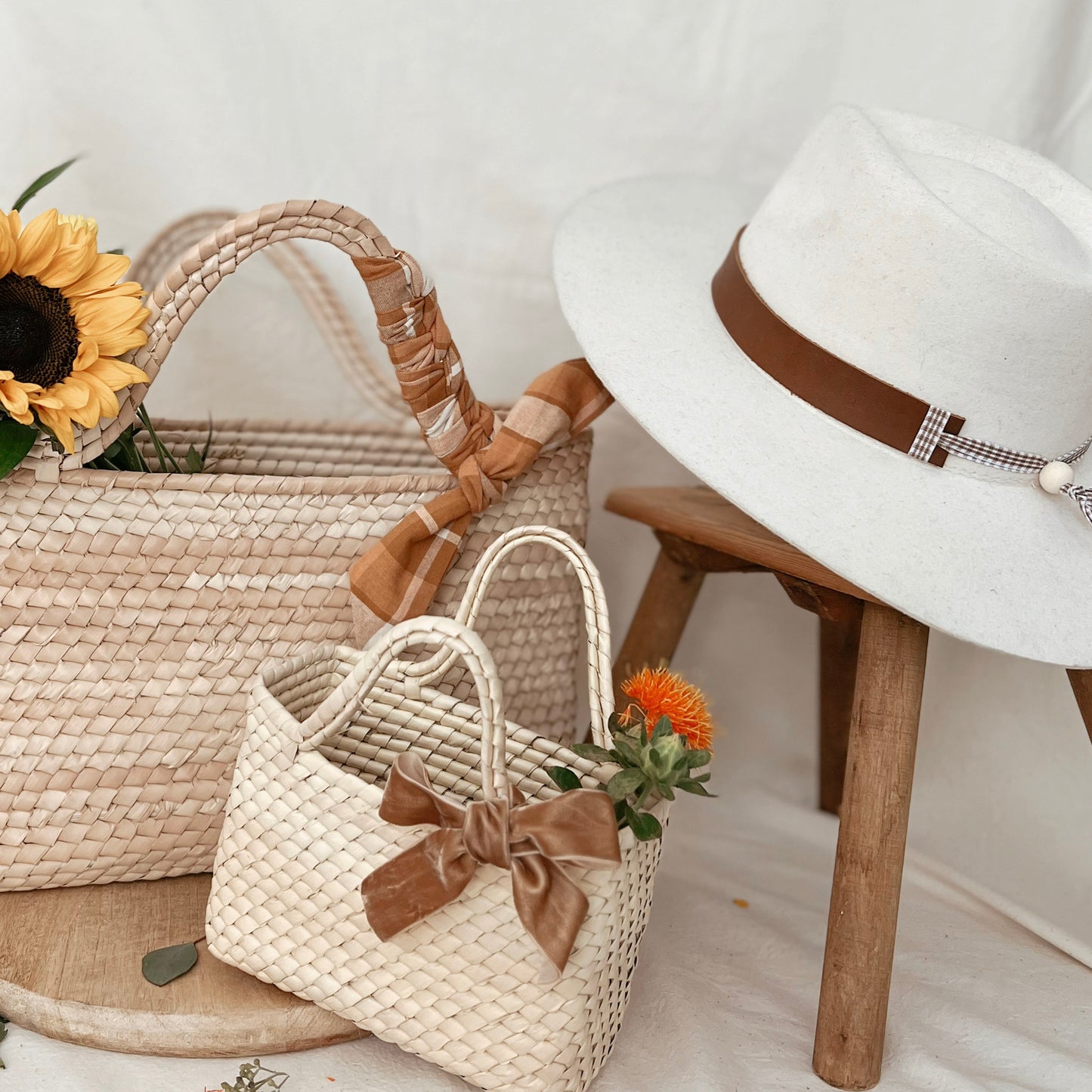 Plaid Straw Basket