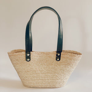 Jude straw bag with leather handles by Leah