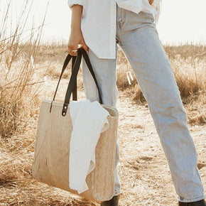 Luna oversized straw tote with leather handles